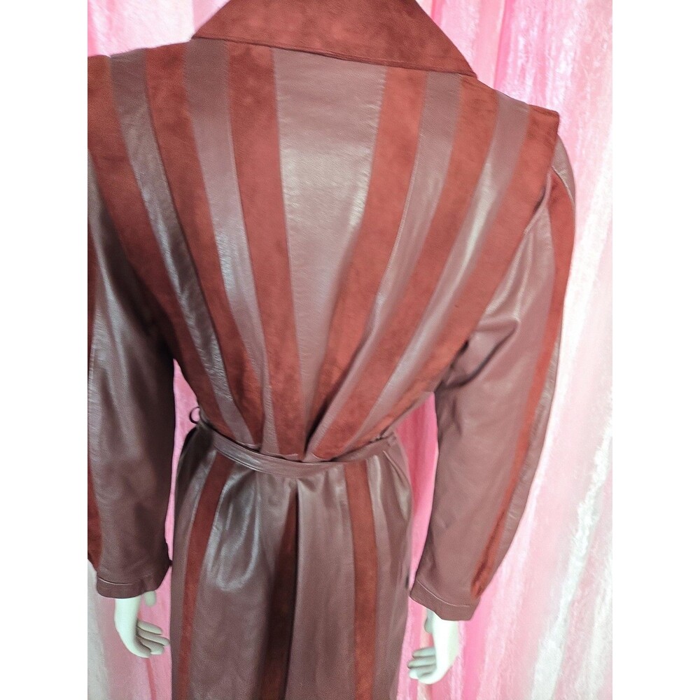 Y2K Exquisite Brick Red Soft Leather Suede Retro Trench Coat Size Medium 8 - Picture 12 of 16